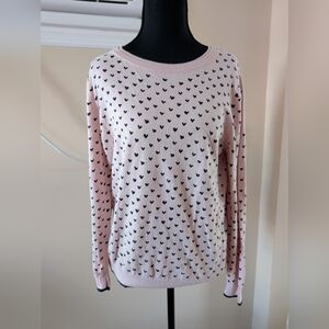 Elle Pink and Black Crew Neck Heart Sweater